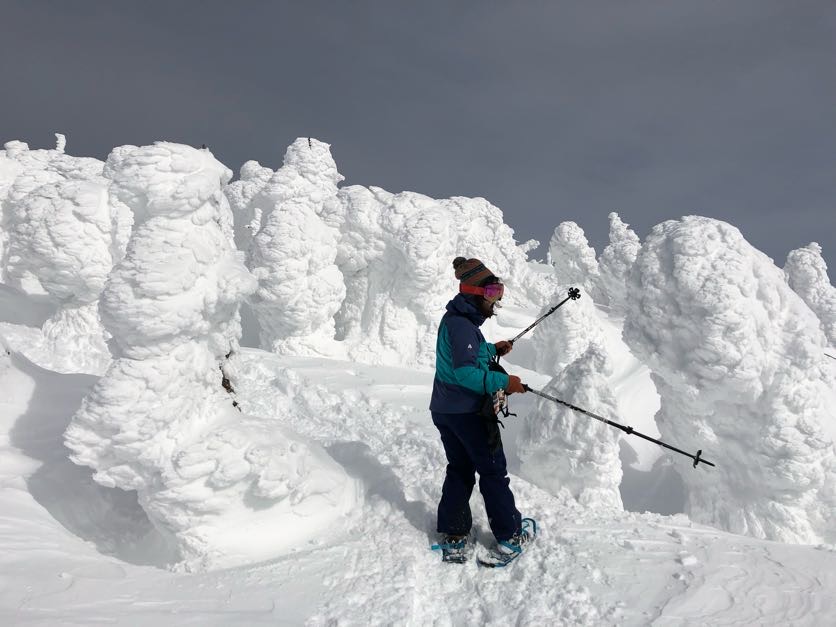 While the snow monsters in Aomori and Akita present challenges in the access, those in Yamagata pose a different issue — over-tourism. Due to its much easier access from Tokyo, Zao in Yamagata becomes heavily crowded in winter, as tourists flock to see the snow monsters. Zao also has a ropeway leading to the snow monsters even for non-hikers, but as you might expect, it gets extremely busy. The region boasts fantastic Onsen and high-quality inns, yet securing accommodations during winter can be difficult due to the capacity and the price-tag. Don’t get me wrong — I personally love Zao, but I’m not entirely confident that my guests would enjoy their experience there due to the mismatch between its breathtaking natural scenery and the worldly frustrations.<br />
<br />
Mt. Nishi-Azuma is my favorite snow monster hunting location — one I once wanted to keep secret. It is not far from Zao and offers even better access from Tokyo. Nishi-Azuma also has a gondola and chairlifts access close to the snow monster viewing area. From the top of the chairlifts, you’ll find yourself surrounded by snow monsters after just 30 minutes of snowshoeing.<br />
The allure of Nishi-Azuma lies in its so-called Little Monsters. Compared to other locations, the formations are relatively smaller and more broadly distributed. Their shapes resemble tentacles, creating a scene that feels more charming than mysterious.<br />
<br />
For accommodations, staying in Yonezawa or Onogawa Onsen for a couple of days allows flexibility in choosing Nishi-Azuma or Zao, depending on the weather. If an extra day is available, snowshoeing to Yellow Fall on Mt. Bandai is a fantastic option — where a sulfur-rich waterfall freezes into a striking spectacle.<br />
Kitakata City is located on the way to Mt. Bandai and is well-known as a 'Ramen City.' With around 60 ramen shops, Kitakata's signature ramen features curly noodles, a soy sauce-based broth, and tender roasted pork. If you're a ramen fan, you might want to try more than one! <br />
<br />
Yonezawa also offers museums and sake breweries, making it hard to choose where to go, even when the weather doesn’t cooperate. 01